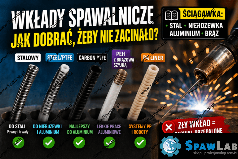 Przekrój pokazujący wkład do uchwytu MIG MAG wewnątrz przewodu