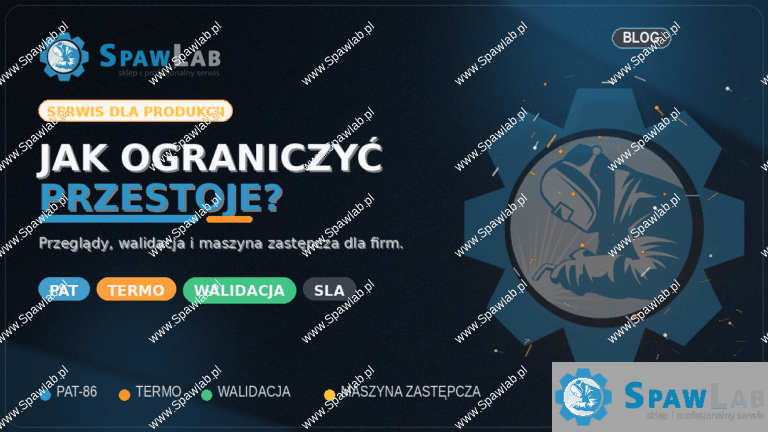 Inżynier przeprowadzający subskrypcyjny serwis spawarek na hali produkcyjnej.