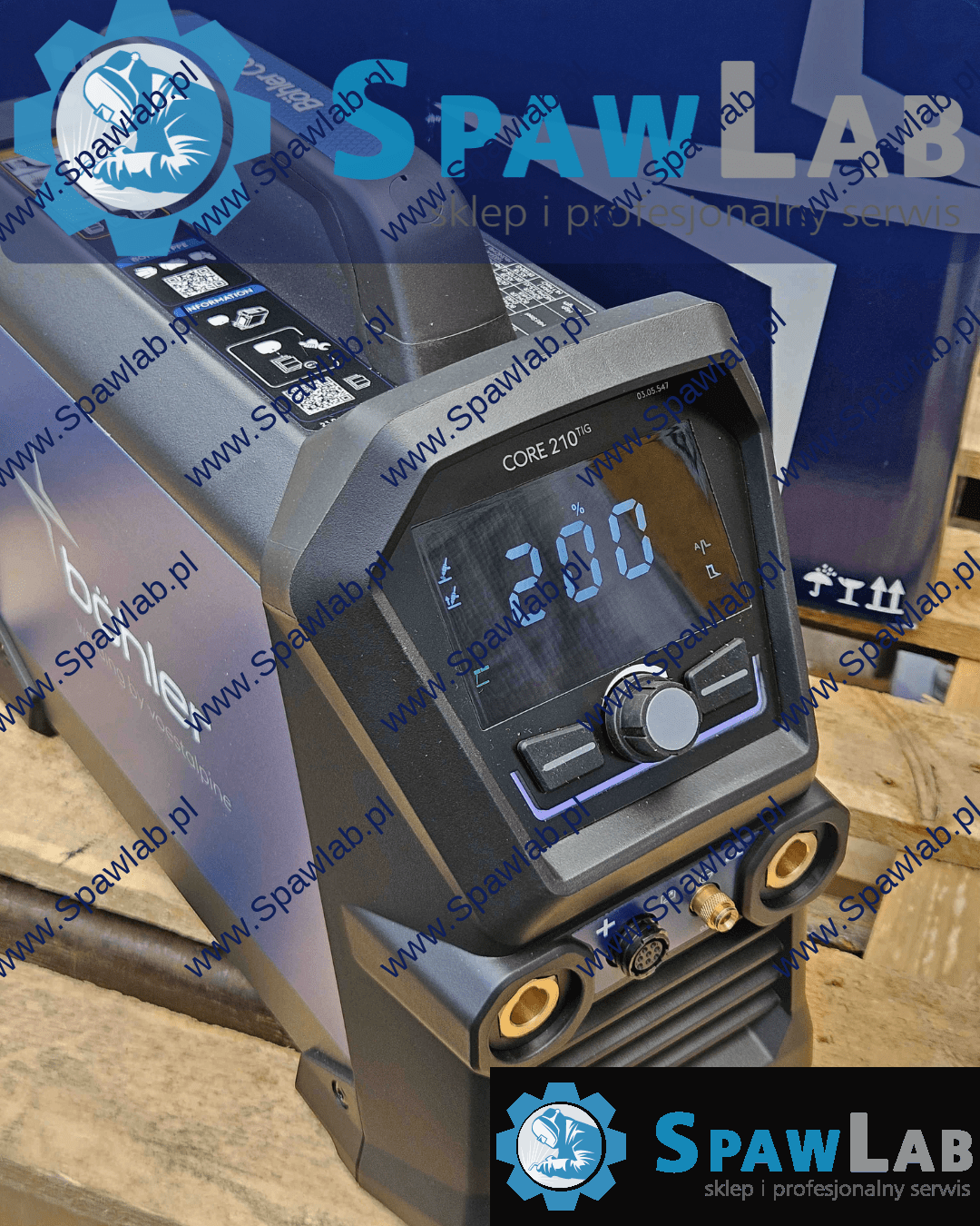Böhler Welding CORE 210 TIG – widok przedniego panelu, wyświetlacza i przyłączy TIG