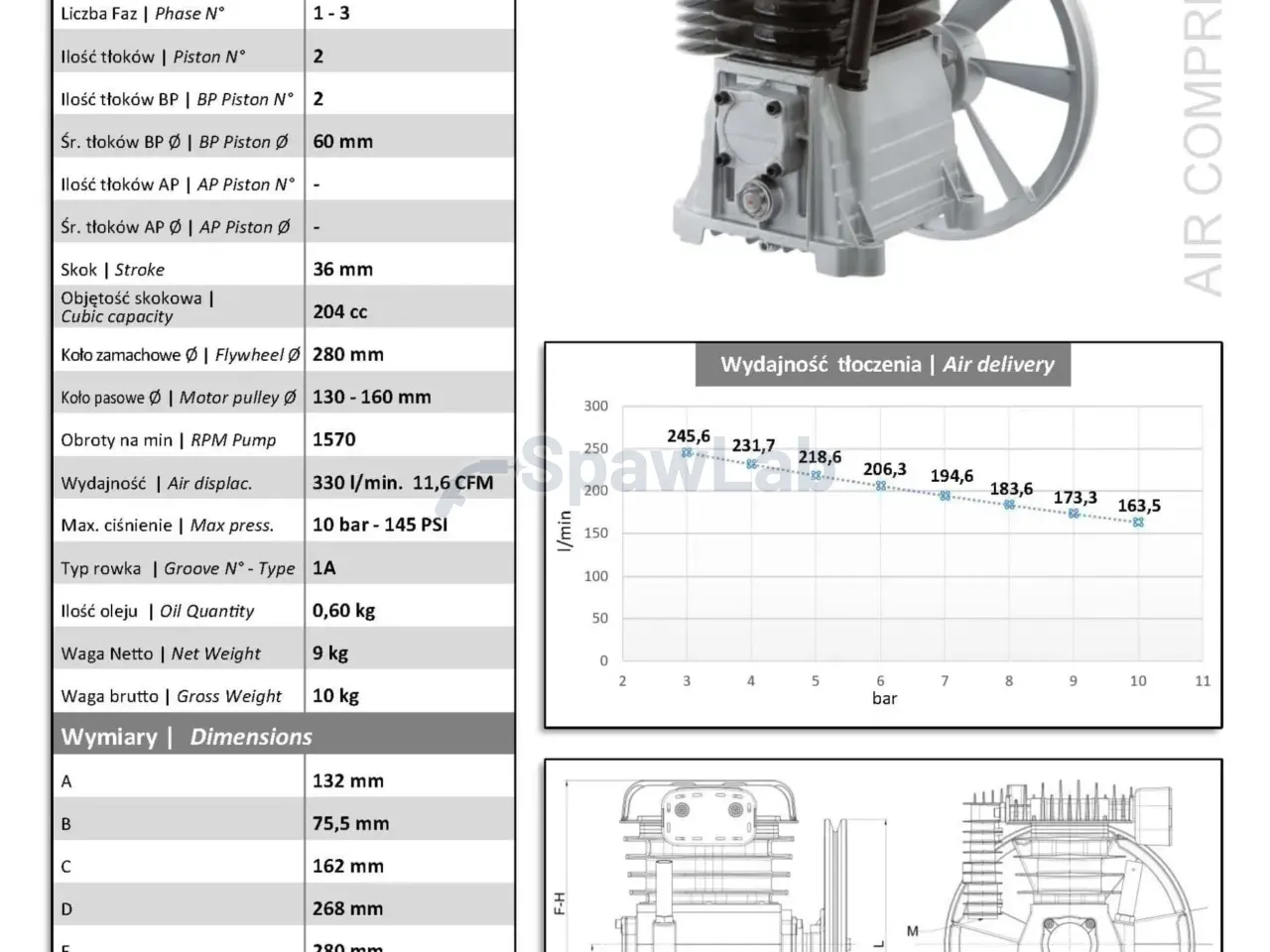 Unit compressor SHAMAL SB28C/K9 330 l/min 2.2 kW, photo 6