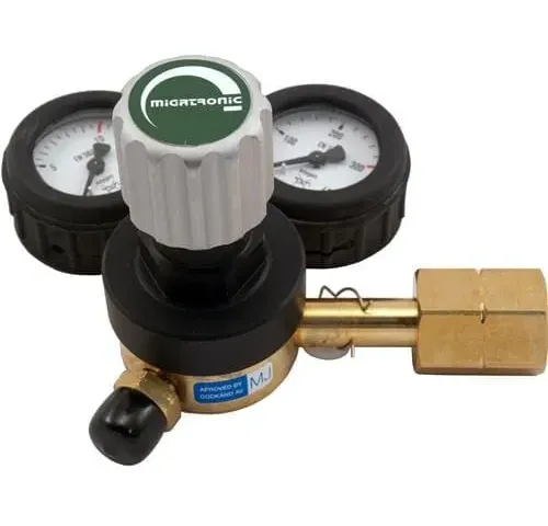 Migatronic Maxex regulator, 2 gauges, argon/mix, bottom connection