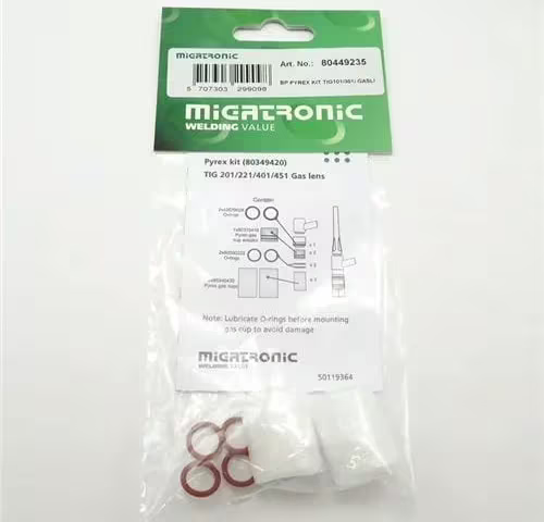 Migatronic Set Pyrex mit Gaslinse Gas für Brenner TIG 101/301
