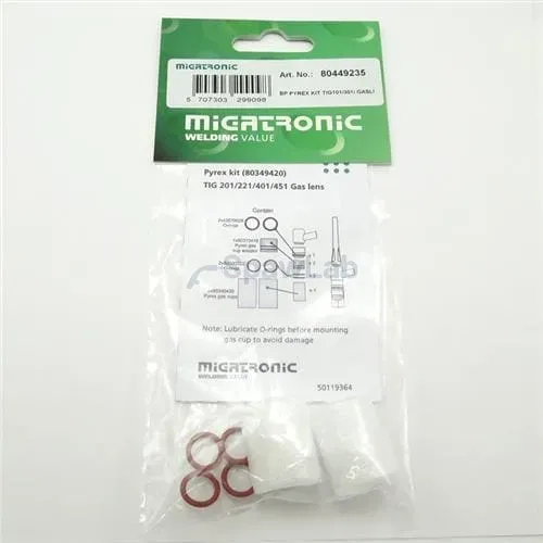 Migatronic Set Pyrex mit Gaslinse Gas für Brenner TIG 101/301
