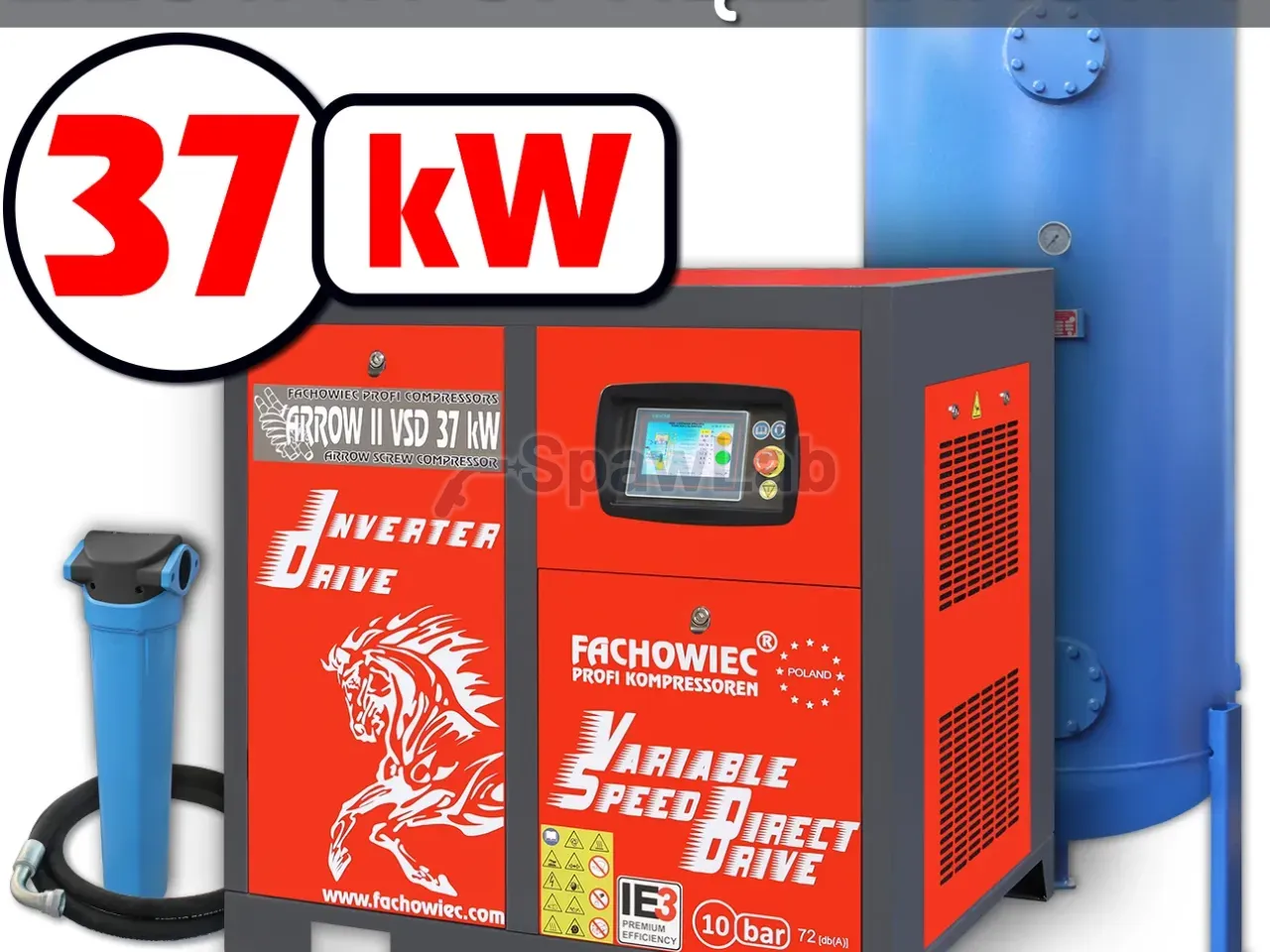 Profi Kompressoren screw compressor VSD 37 kW 2040 to 5600 l/min 10 bar with 1000 l tank and separator