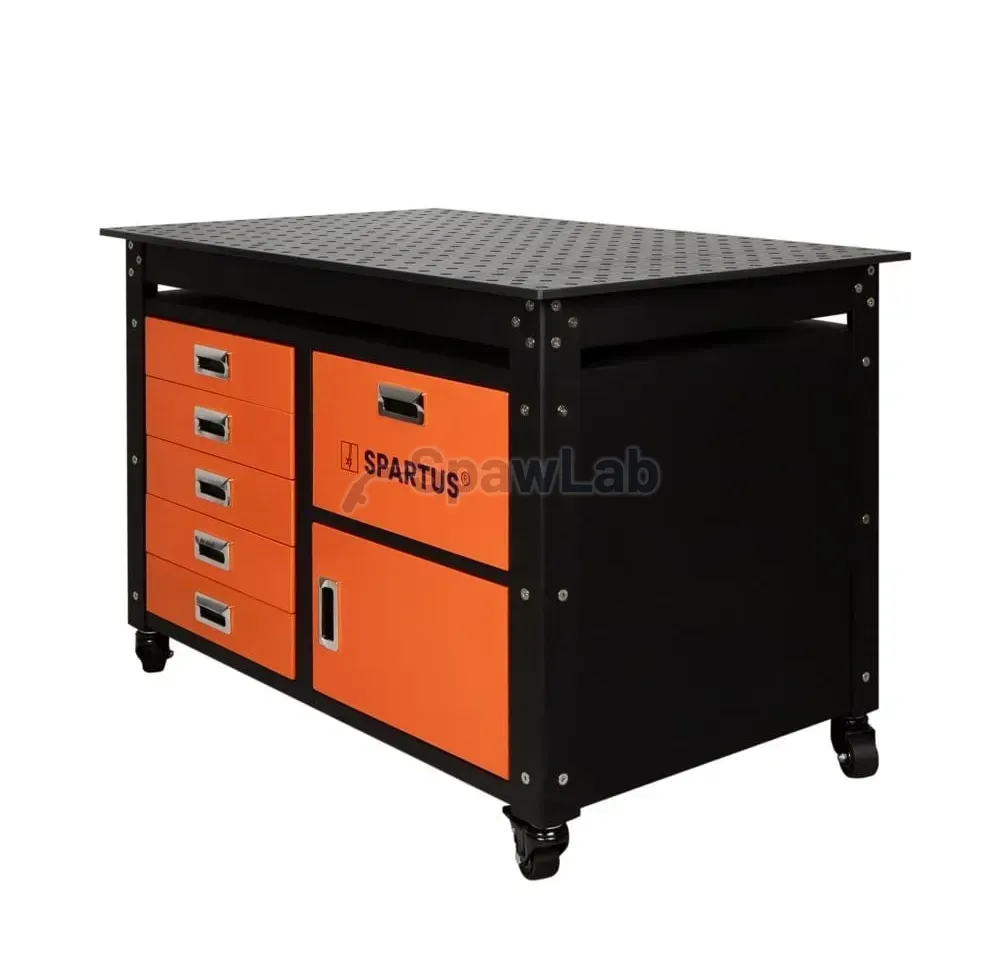 Spartus Stół spawalniczy 1200x750x820mm na kółkach, system D16, z szufladami, szafką i zestawem 62 narzędzi, zdjęcie 3