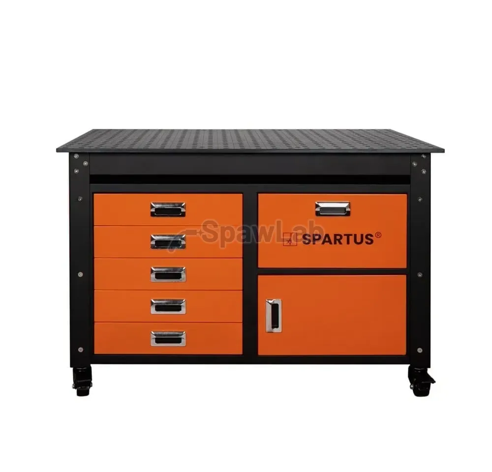 Spartus Stół spawalniczy 1200x750x820mm na kółkach, system D16, z szufladami, szafką i zestawem 62 narzędzi, zdjęcie 4