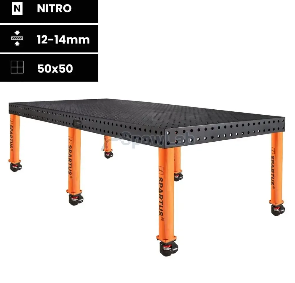 Spartus Stół spawalniczy Spartus Maximus 3D 2400x1200x100mm | system D16 | 6 nóg z kółkami L=650mm