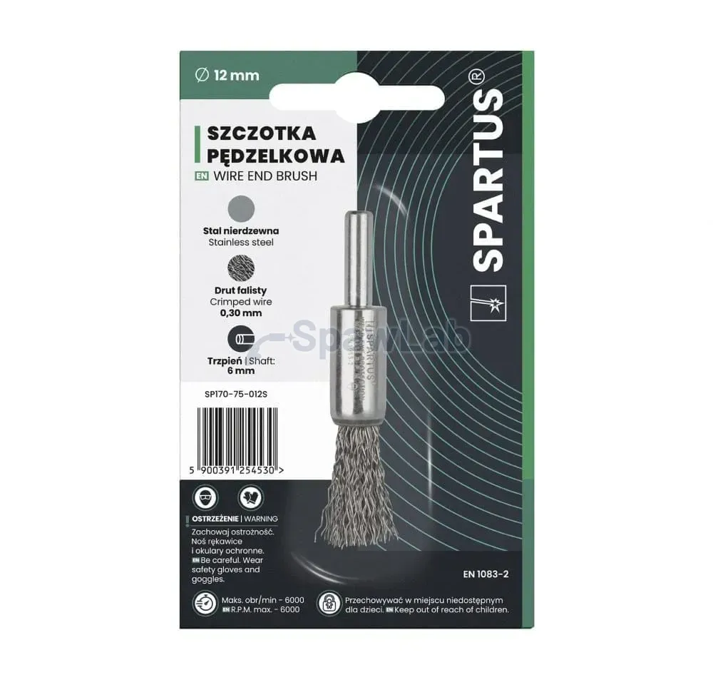 Spartus Pinselbürste Ø12 mm, gewellter Edelstahldraht 0,3 mm, Schaft 6 mm