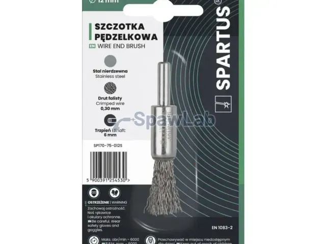 Spartus Szczotka pędzelkowa fi 12mm, drut nierdzewny falisty 0,3mm, trzpień 6mm
