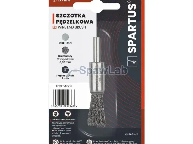 Spartus Szczotka pędzelkowa fi 12mm, drut stalowy falisty 0,3mm, trzpień 6mm