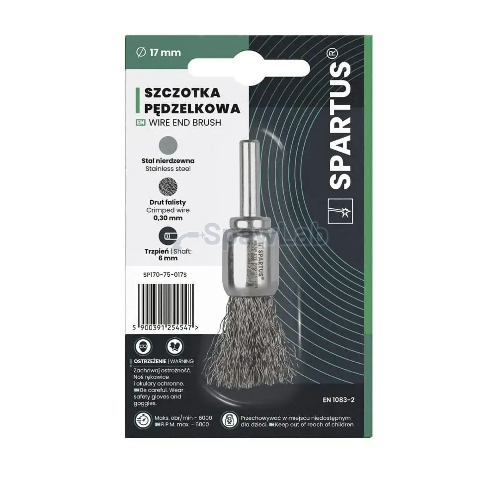 Spartus Pinselbürste Ø17 mm, gewellter Edelstahldraht 0,3 mm, Schaft 6 mm