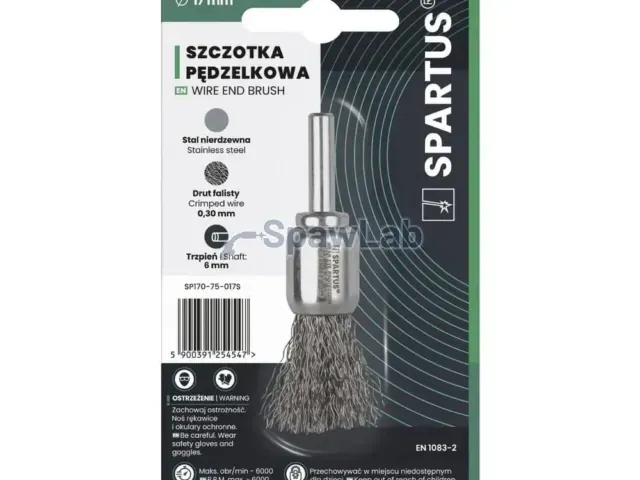 Spartus Szczotka pędzelkowa fi 17mm, drut nierdzewny falisty 0,3mm, trzpień 6mm