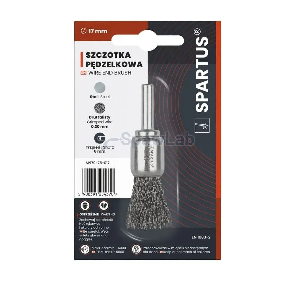 Spartus Szczotka pędzelkowa fi 17mm, drut stalowy falisty 0,3mm, trzpień 6mm