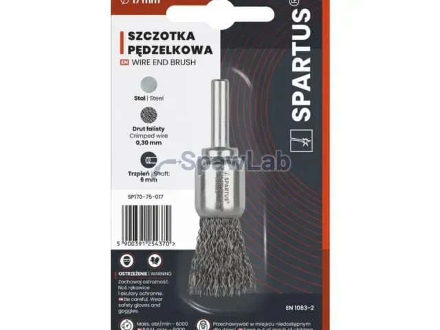 Spartus Szczotka pędzelkowa fi 17mm, drut stalowy falisty 0,3mm, trzpień 6mm