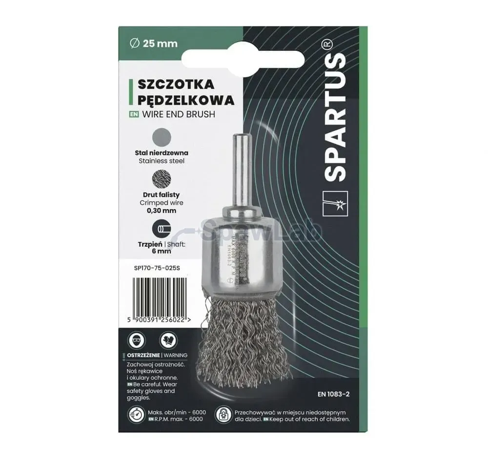 Spartus Pinselbürste Ø25 mm, gewellter Edelstahldraht 0,3 mm, Schaft 6 mm