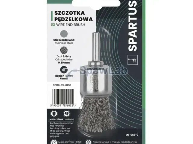 Spartus Szczotka pędzelkowa fi 25mm, drut nierdzewny falisty 0,3mm, trzpień 6mm