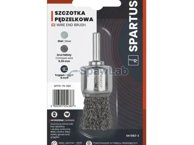 Spartus Szczotka pędzelkowa fi 25mm, drut stalowy falisty 0,3mm, trzpień 6mm