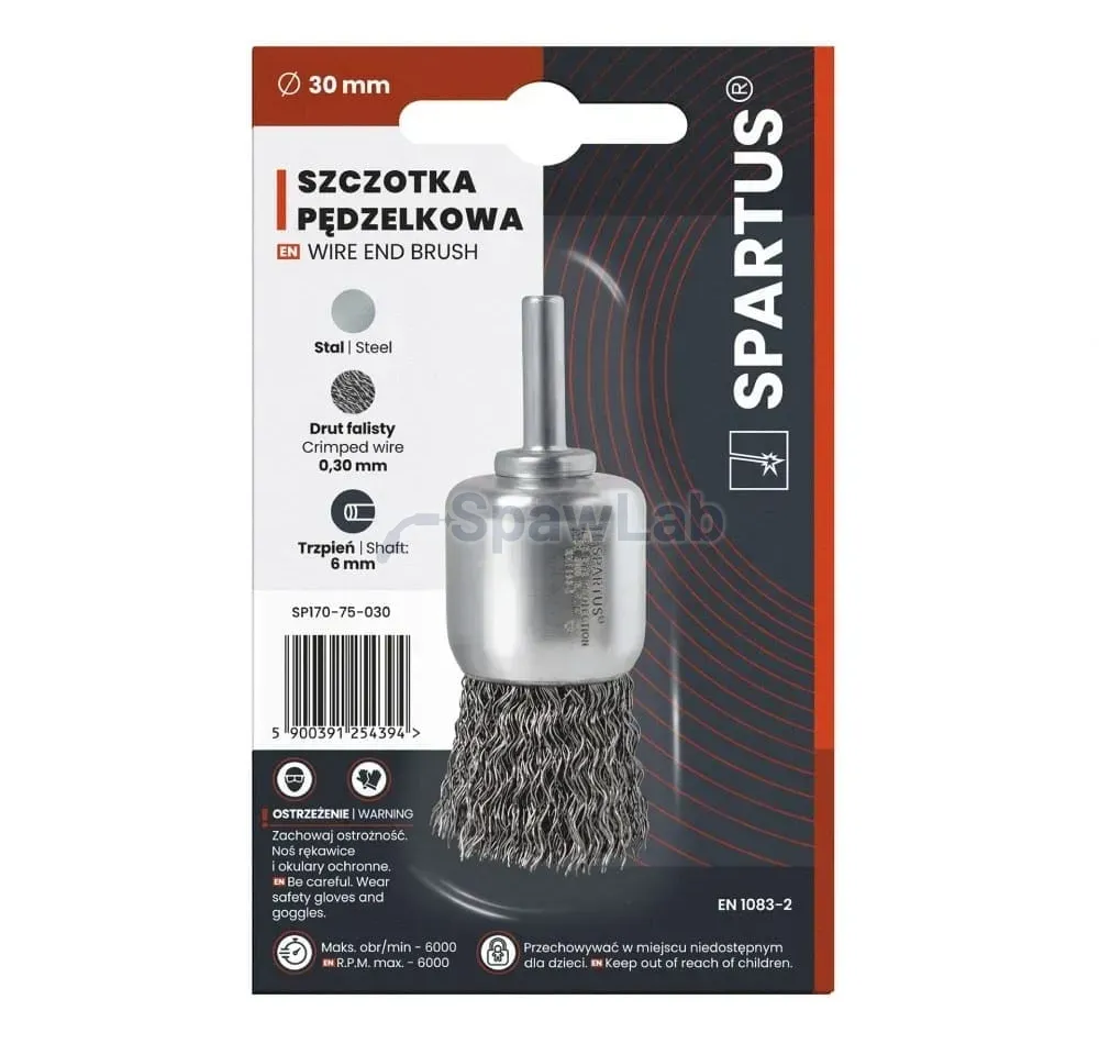Spartus Szczotka pędzelkowa fi 30mm, drut stalowy falisty 0,3mm, trzpień 6mm