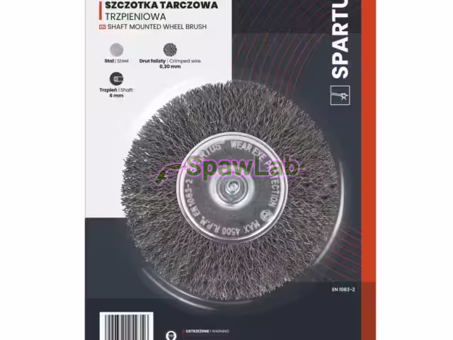 Spartus Szczotka tarczowa fi 100mm trzpieniowa, drut stalowy falisty 0,3mm, trzpień 6mm