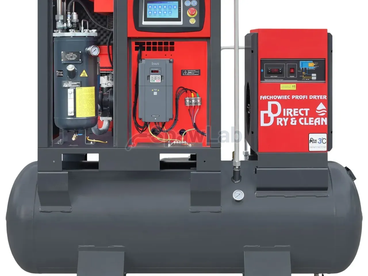 Screw compressor ARROW II VSD 15 kW/500 710-1100 l/min. 16 Bar kit tank-mounted horizontal 500L+ dryer + filters ISO 8573-1 1:4:1, photo 5
