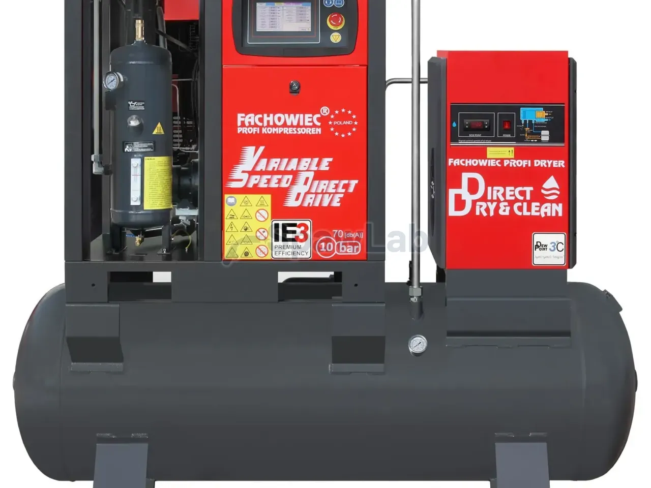 Screw compressor ARROW II VSD 15 kW/500 720-1800 l/min. 10 Bar kit tank-mounted horizontal 500L + dryer + filters ISO 8573-1 1:4:1, photo 3