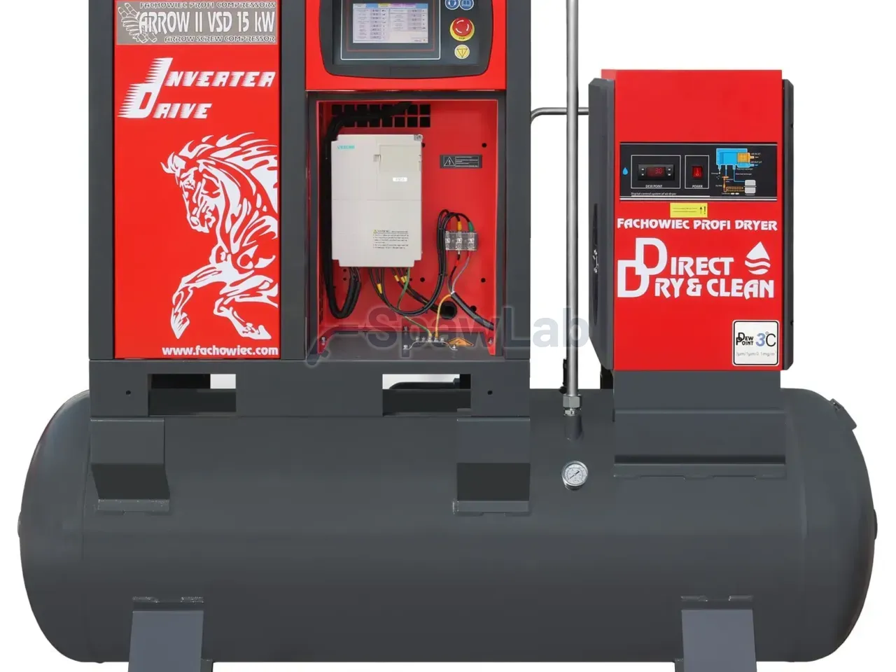 Screw compressor ARROW II VSD 15 kW/500 720-1800 l/min. 10 Bar kit tank-mounted horizontal 500L + dryer + filters ISO 8573-1 1:4:1, photo 4